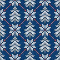 Winter traditional knitted pattern. Scandinavian style sweater. Seamless wool texture, illustration with snowflakes and Christmas trees, holiday background. vector