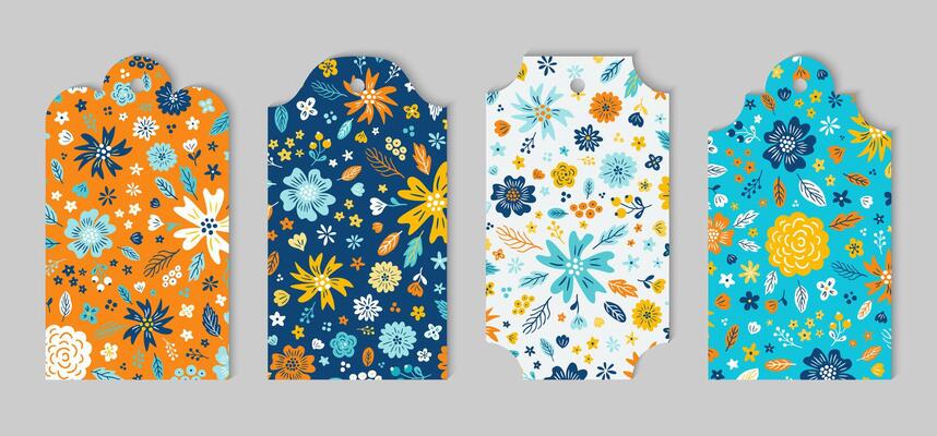 Floral Tag Design Set. Figured Cards with Flower Pattern.
