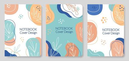 Floral Notepad set. Copybook or Diary Designs with leaves pattern. Abstract style Organic Shapes Backgrounds. Aesthetic botanical Notebook Covers. vector