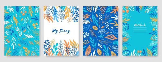 Copybook and Diary with Leaves Pattern. Floral Frames composition set. Aesthetic Botanical Notebook Covers. vector