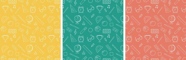 Back to school. Collection of seamless repeating patterns in line style. illustration. vector