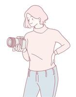 Dedicated Photography Enthusiast with a Camera Stuck in Hand, Ready for the Next Shot vector