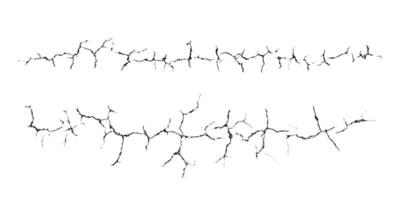 Crack set. Grunge urban graphic elements of rough surface. Isolated natural surface fractures images. One color graphic resources. vector