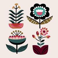 Modern Scandinavian style design elements, hand drawn flowers set. vector