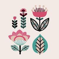 Minimalistic botanical graphic elements such simple plants floral shapes set. Modern Scandinavian style design elements. vector