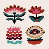 Minimalistic botanical graphic elements such flowers, simple plants floral shapes set. Modern Scandinavian style design elements. vector