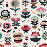 minimalistic botanical graphic seamless pattern. flowers, simple plants floral shapes as a background. Modern Scandinavian style design elements for repeatable backdrop. vector