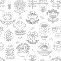 Seamless linear black and white pattern. Geometric floral repeatable background. Folkloric motif. vector