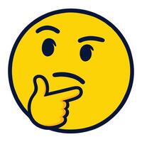 Thinking Emoji Illustration with Raised Eyebrow and Pondering Gesture on White Background vector