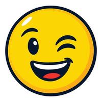 Cheeky Winking Emoji Illustration with Playful Smile and Glossy Highlights, High-Resolution Cartoon Emoji Design vector