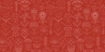 Seamless linear minimalistic pattern. Geometric floral repeatable background. vector