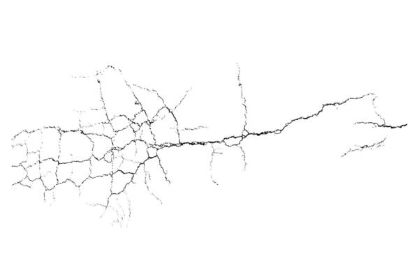 Natural complex crack element on white background. Overlay texture.