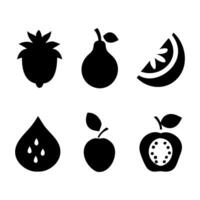 six simple black fruit icons on white vector