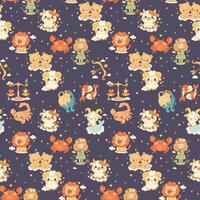Seamless pattern of twelve zodiac signs for kids vector
