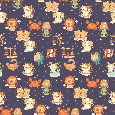 Seamless pattern of twelve zodiac signs for kids