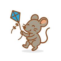 Cartoon mouse playing with a kite vector