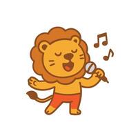 Lion singing into a microphone with musical notes vector