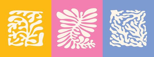 floral poster templates in simple groovy style hand drawn plants and flowers with copy space for artistic presentation vector