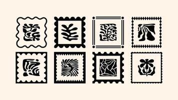 Hand illustrations, tropical mosaic-style flowers, naive cut out vacation theme frames and borders for summer print design vector