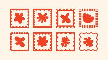 abstract floral vacation motifs, summer-themed cut out illustrations with mosaic tropical borders and naive decorative frames vector