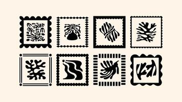 Naive graphics, summer and holiday theme, floral frames and borders in simple hand drawn cut out style with mosaic illustrations vector