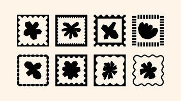 Hand drawn illustrations, tropical mosaic-style flowers, naive cut out vacation theme frames and borders for summer print design vector