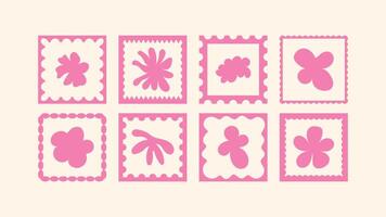 tropical cut-out leaves, playful summer flowers, mosaic style frames and naive borders, bright flat shapes, hand drawn vacation motifs vector