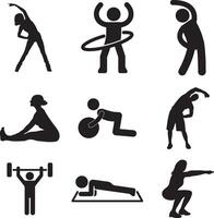 Commonly practiced exercise Icon Set Silhouette Art Illustration. vector