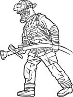 Cartoon Firefighter with Hose operation action outline vector