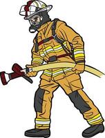 Cartoon Firefighter with Hose operation action color vector