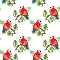 Tropical parrot pattern with green foliage for nature and wildlife design vector