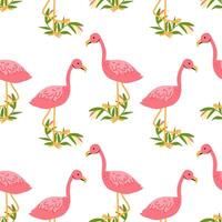 Tropical flamingo pattern with bird of paradise elements for textile design vector