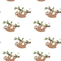 Tropical sloth pattern with butterflies and leaves for nature-inspired design vector