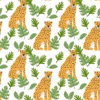 Tropical animal pattern with cheetahs and greenery for textile and wallpaper design vector