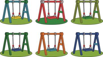 Colorful playground swings set in cartoon style perfect for children designs vector
