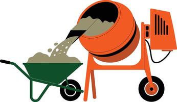 Cement mixer pouring concrete into a wheelbarrow illustration image vector