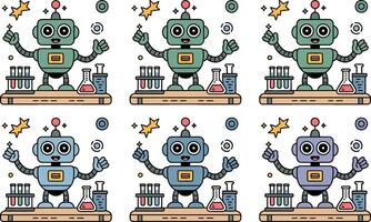 Cute cartoon robots in a science lab seamless pattern illustration vector