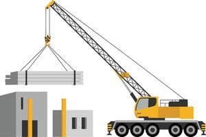 Construction crane lifting concrete blocks for building development on a white background vector