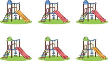 Pattern of playgrounds with slides cartoon illustration children recreation park concept vector