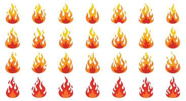 Fire Flames Graphic Elements Set of Different Shapes For Design Flat Style vector