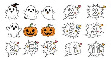 Halloween Spooky Season A Collection of Ghosts Pumpkins and Numbers in Cartoon Style vector