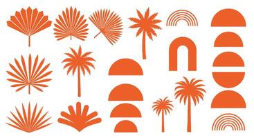 Tropical Oasis Orange Illustration Pattern With Palm Tree And Arch Elements Design vector
