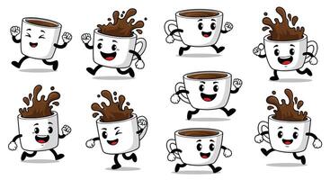 Animated Coffee Cups Running Towards Success Morning Energy and Productivity For Everyone vector