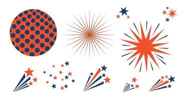 Illustrations of Fireworks and Starbursts in a Patriotic Color Palette Collection vector