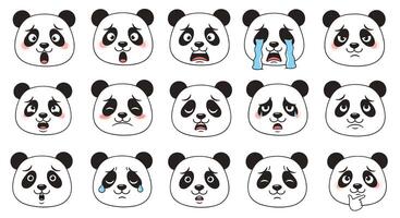 Expressive Panda Faces Showing Variety of Emotions Feelings and Moods in Cartoon Style vector