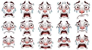 Varied Display of Characters With Expressions of Despair Sadness Crying Fright And Fear vector