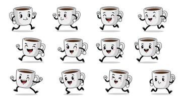 Animated Coffee Cup Characters Running A Collection of Unique and Lively Coffee Illustrations vector