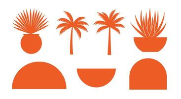 Orange Desert Oasis A Colorful and Unique Illustration of Plants and Shapes Collection vector