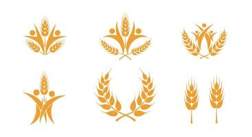 Golden Wheat Ears and Human Figures Creating an Emblem of Agriculture Prosperity Theme vector