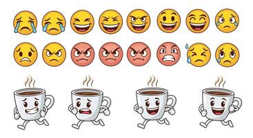 The Diverse Range of Emotions Displayed in Emojis and The Joy of Coffee vector